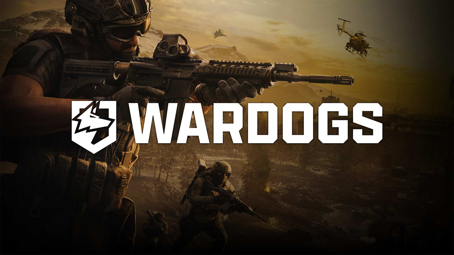 Official WARDOGS key art with infantry, armored vehicles, and aircraft across a large battlefield